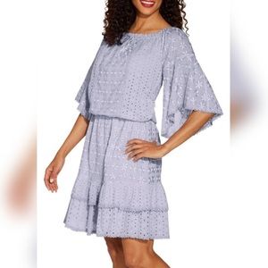 NWT Boston Proper lilac embroidered 100% cotton dress w/ elastic wide neckline